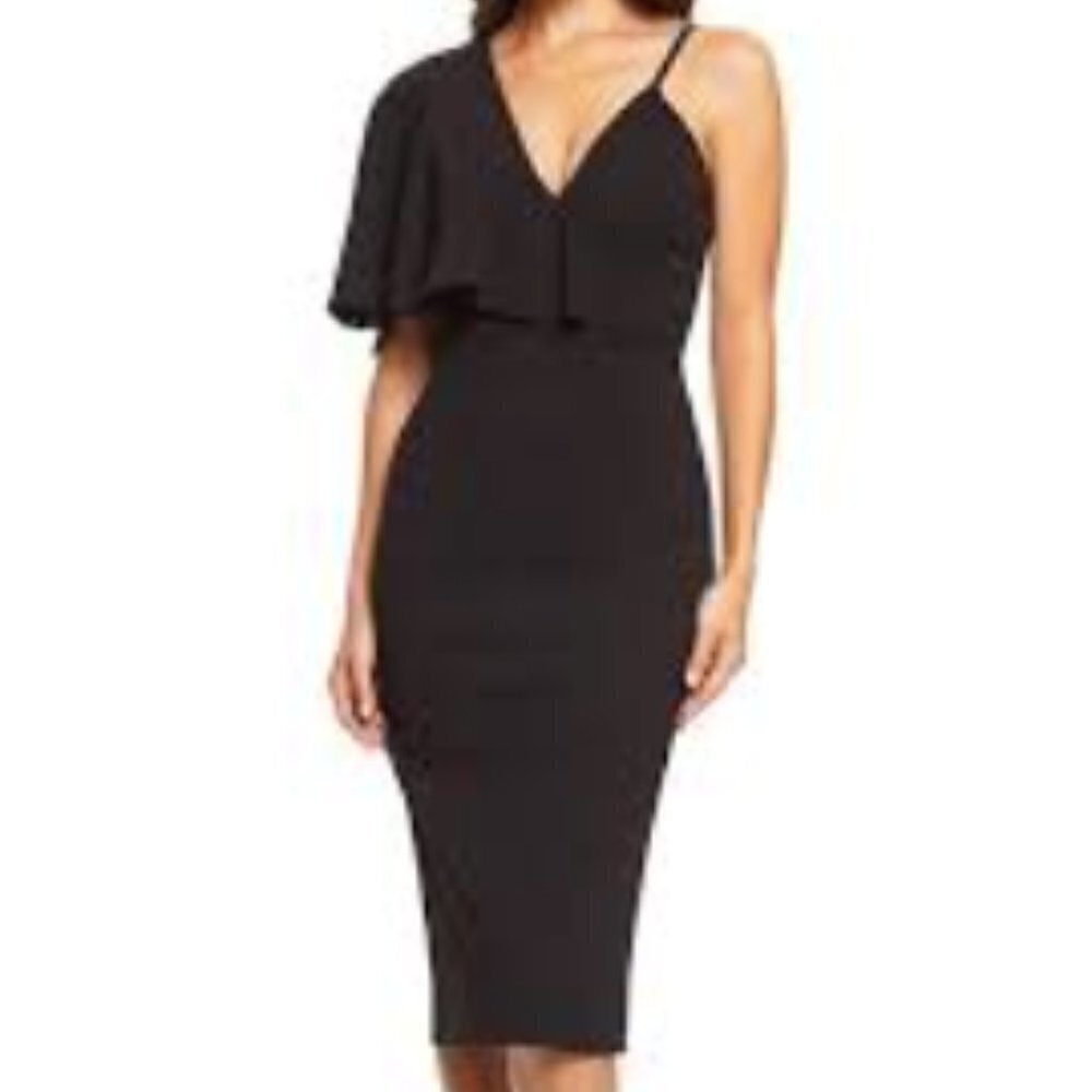 Dress The Population Beth Ruffle Dress in Black sz Black‎ sz L